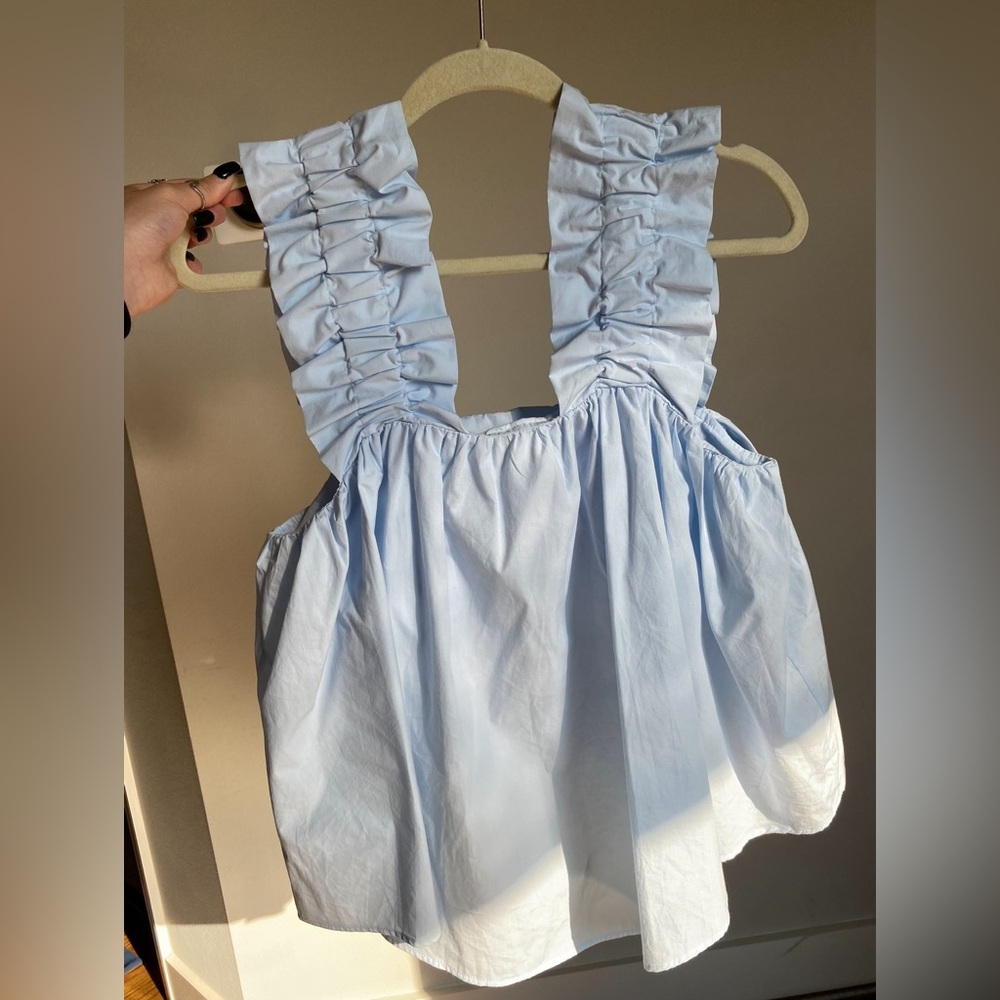 ZARA Light Blue Strap Ruffle Top